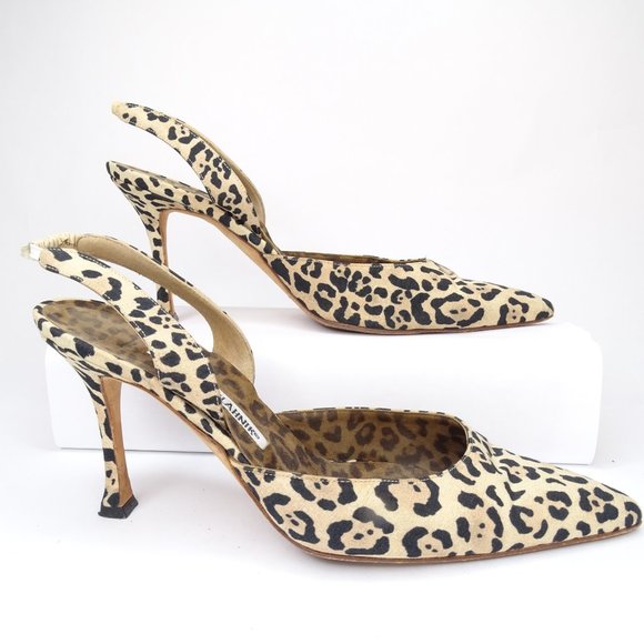 Manolo Blahnik Carolyne Slingback Pump Leopard 37 - Picture 10 of 10